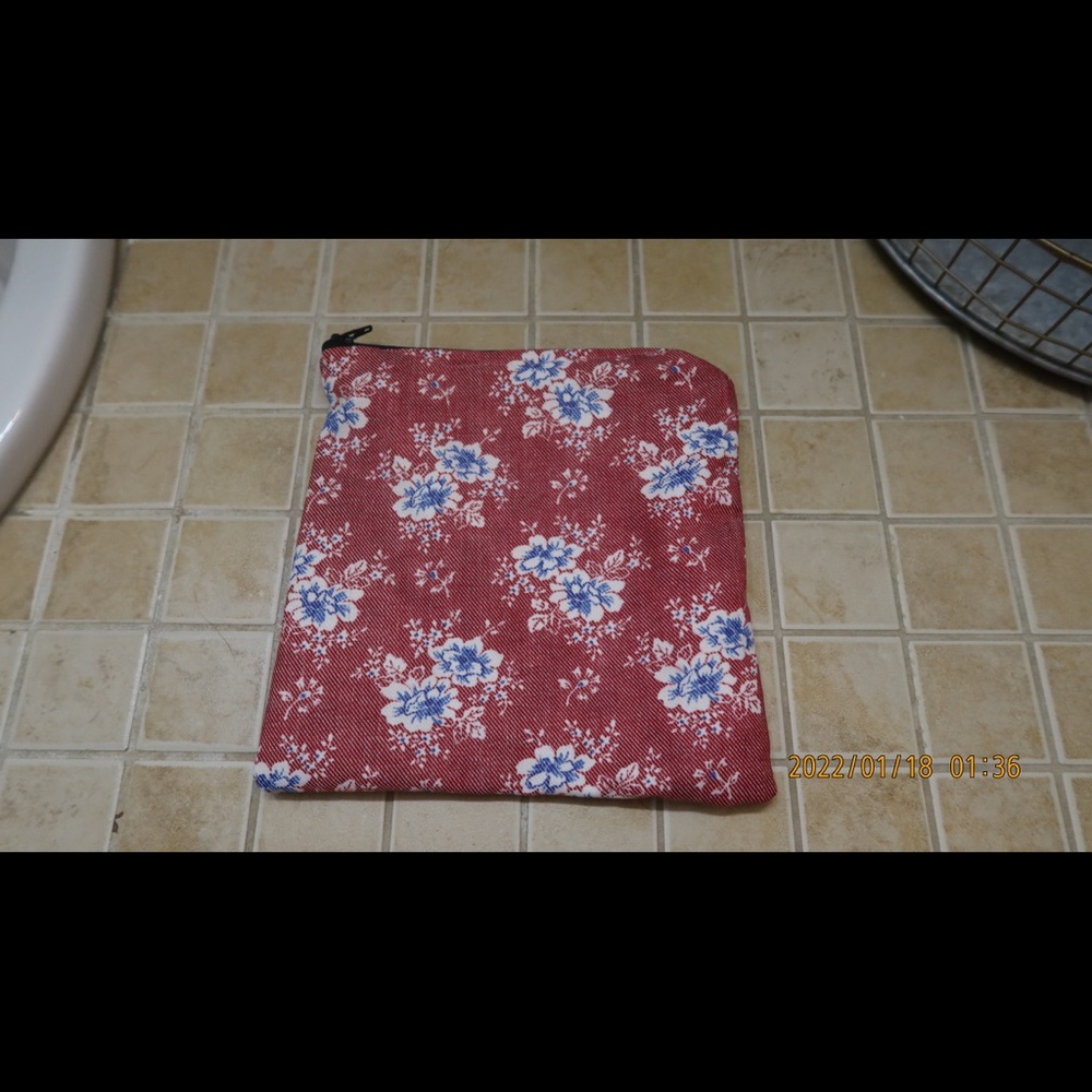 Floral double lined Zipper pouch Makeup/toiletries